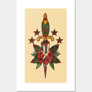 American Traditional Rose and Dagger Posters and Art